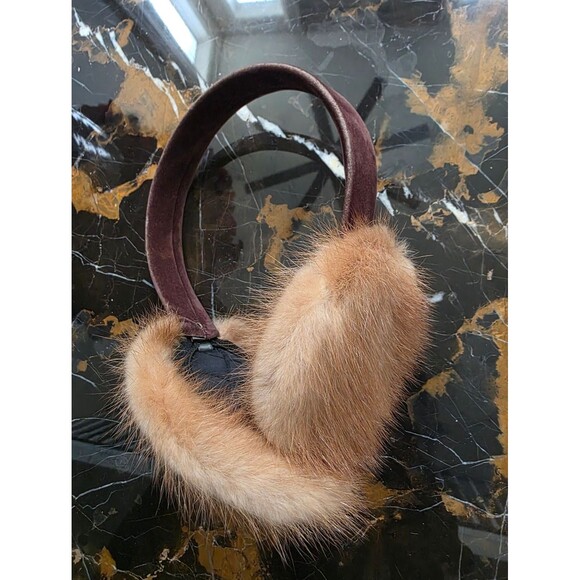 Real Mink Fur Earmuffs Brown Velvet headband Thin Danity main image 10